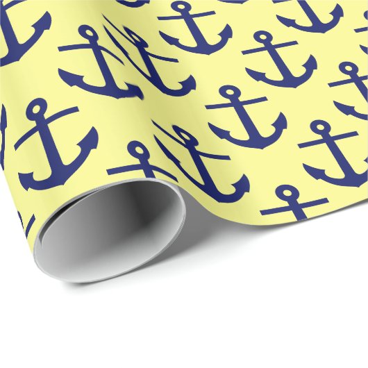 Hellgelb, Navy Blue Anchors Muster Geschenkpapier (Rolleneckpunkt)