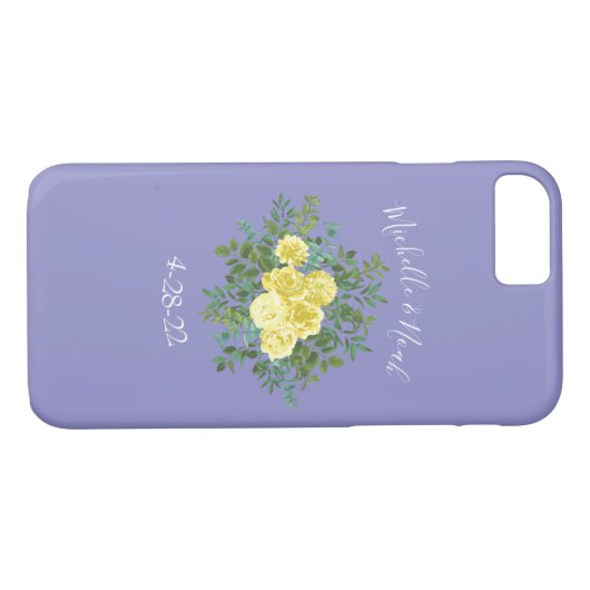Hellgelb & Periwinkle Blaue Rose Blumenzehen Case-Mate iPhone Hülle (Rückseite (Horizontal))