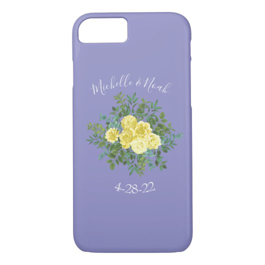 Hellgelb & Periwinkle Blaue Rose Blumenzehen Case-Mate iPhone Hülle (Rückseite)
