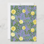 Hellgelb & Periwinkle Blaue Rose Blumenzehen Einladung (Rückseite)