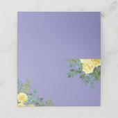 Hellgelb & Periwinkle Blaue Rose Blumenzehen Platzkarte (Außenseite Aufgefaltet)