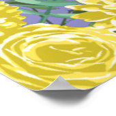 Hellgelb & Periwinkle Blaue Rose Blumenzehen Poster (Ecke)