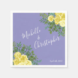 Hellgelb & Periwinkle Blaue Rose Blumenzehen Serviette