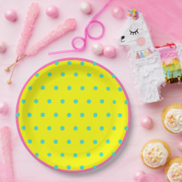 Hellgelb rosa blaue Polka-Punkte Pappteller