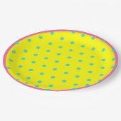 Hellgelb rosa blaue Polka-Punkte Pappteller (Schrägansicht)
