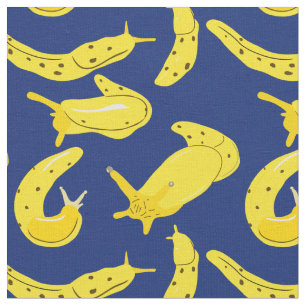 Hellgelb, Royal Blue Banana Slugs Illustriert Stoff