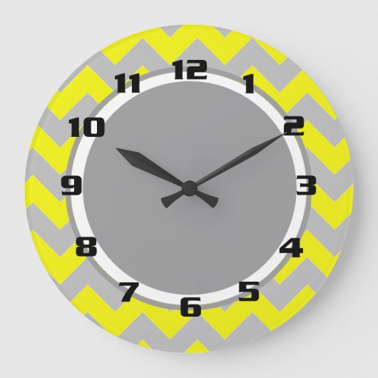 Hellgelb und grau Zickzack Muster Große Wanduhr (Vorderseite)