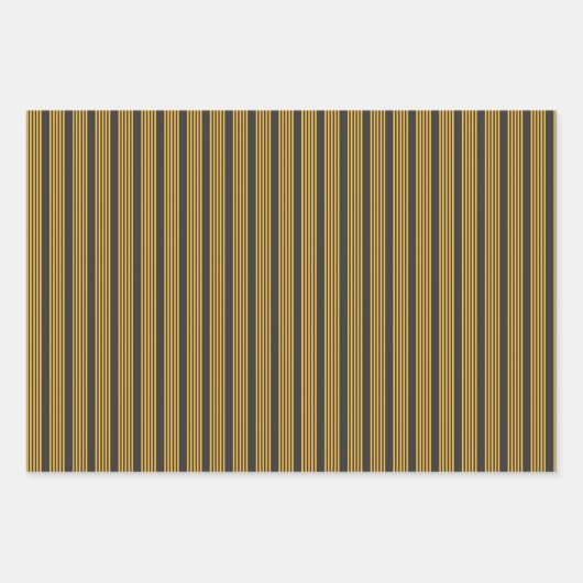 Hellgelb und Holzkohle fünf Streifen Muster Geschenkpapier Set (Vorderseite 3)