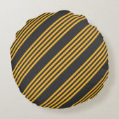 Hellgelb und Holzkohle fünf Streifen Muster Rundes Kissen (Rückseite)