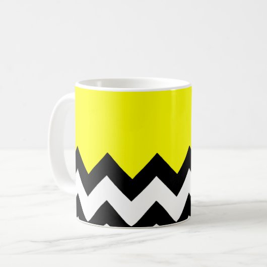Hellgelb, Zickzack, schwarz und weiß Kaffeetasse (Vorderseite Links)