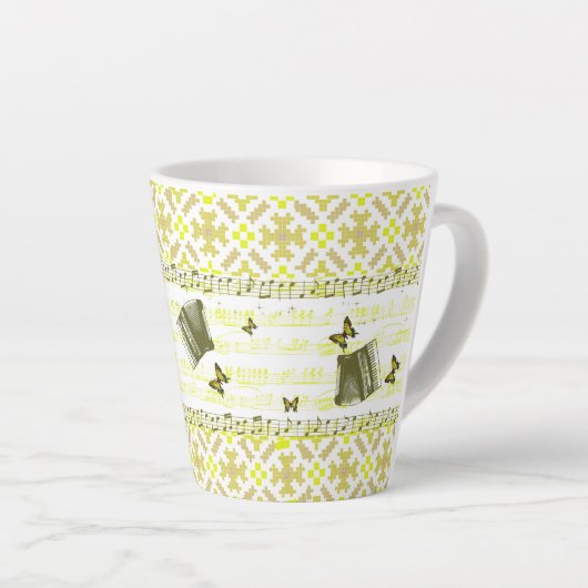 Hellgelbe Accordion Music Latte Tasse (Rechte Ecke)