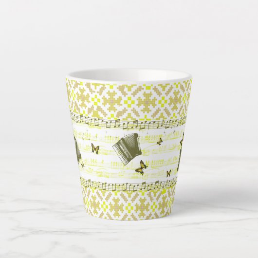 Hellgelbe Accordion Music Latte Tasse (Vorderseite)