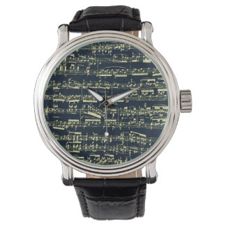 Hellgelbe Beethoven-Noten in blau Armbanduhr