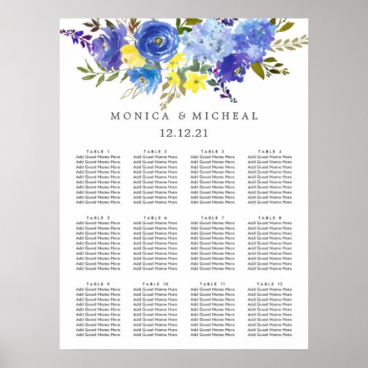 Hellgelbe blaue Blume Hochzeitskarte Poster (Vorne)