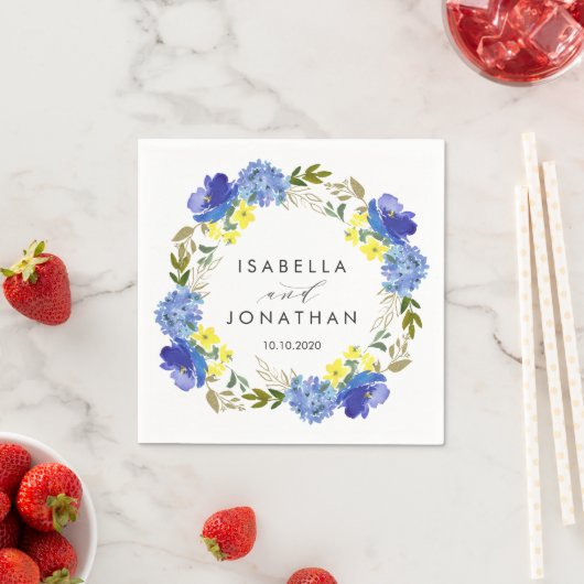 Hellgelbe blaue Blumen Rustikale Hochzeit Custom Serviette (Beispiel)