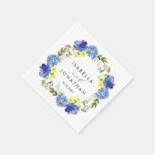 Hellgelbe blaue Blumen Rustikale Hochzeit Custom Serviette (Ecke)