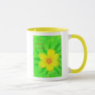 Hellgelbe Blume auf grün helle Tasse