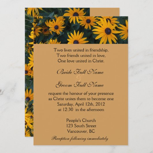 Hellgelbe Blume Christliche Hochzeit Einladung (Vorne/Hinten)