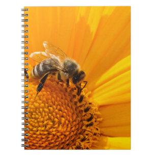 Hellgelbe Blume und Honigbiene Notizblock