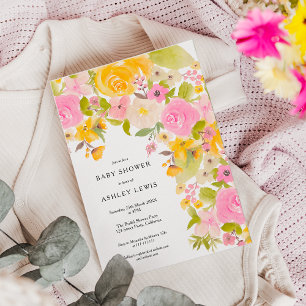 Hellgelbe, blumenfarbene Dusche Babydusche Einladung