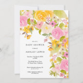 Hellgelbe, blumenfarbene Dusche Babydusche Einladung (Vorderseite)