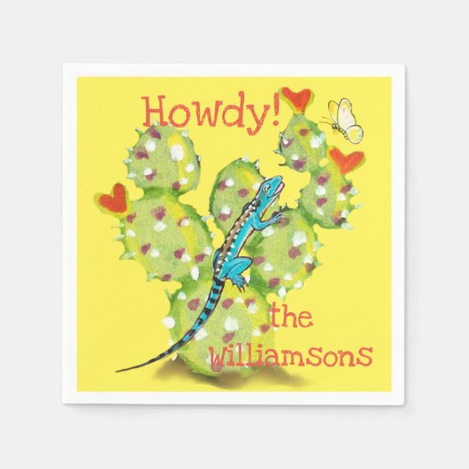 Hellgelbe Eidechse Kaktus Butterfly Südwesten Serviette (Vorderseite)