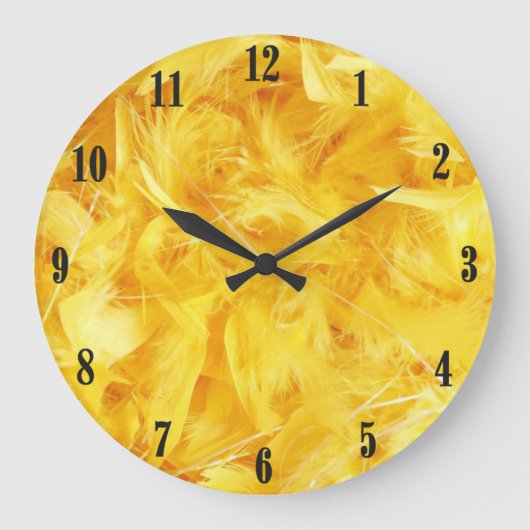 Hellgelbe Federn Schwarze Zahlen Große Wanduhr (Vorderseite)