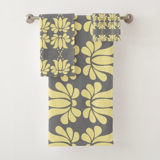Hellgelbe graue Tulips Badhandtuch Set (Insitu)