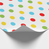 Hellgelbe grüne blaue und rote Polka-Punkte Geschenkpapier (Ecke)