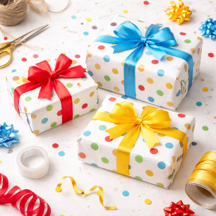 Hellgelbe grüne blaue und rote Polka-Punkte Geschenkpapier