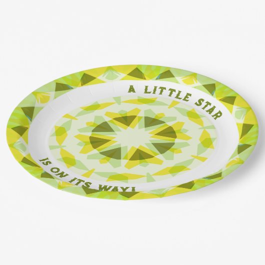 Hellgelbe grüne Star-Genitaldusche Pappteller (Schrägansicht)