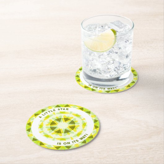 Hellgelbe grüne Star-Genitaldusche Runder Pappuntersetzer (Vor Ort)