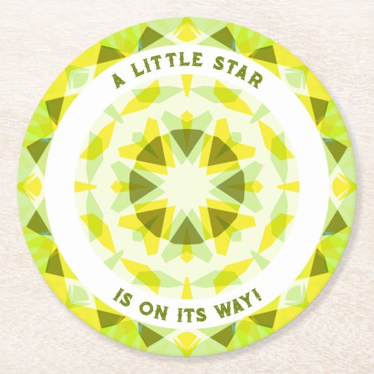 Hellgelbe grüne Star-Genitaldusche Runder Pappuntersetzer (Vorderseite)