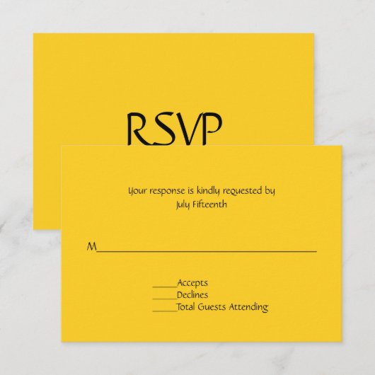 Hellgelbe Hochzeitkarte RSVP (Vorne/Hinten)