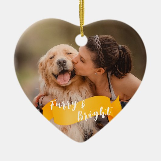 Hellgelbe Hunde Foto Happy Pawlidays Keramik Ornament (Vorne)