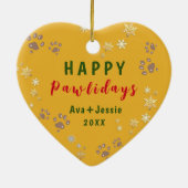 Hellgelbe Hunde Foto Happy Pawlidays Keramik Ornament (Hinten)