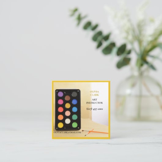 Hellgelbe Künstlerin/Tutor/Lehrerin Art Lehrerin Quadratische Visitenkarte (Stehend Vorderseite)