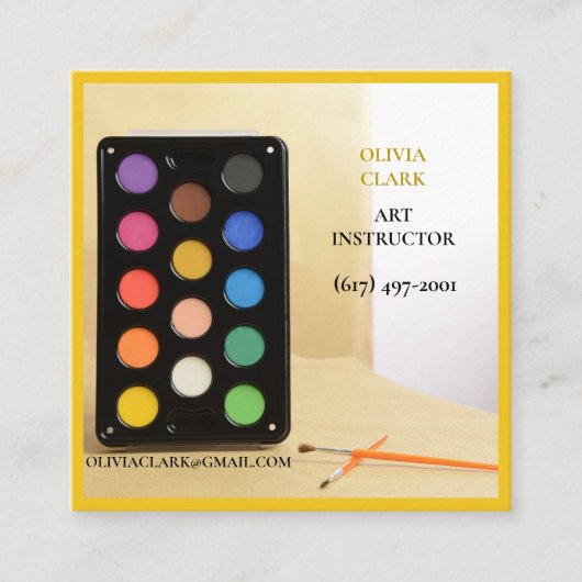 Hellgelbe Künstlerin/Tutor/Lehrerin Art Lehrerin Quadratische Visitenkarte (Vorderseite)
