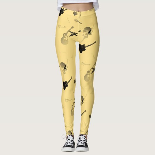 Hellgelbe Leggings Farbe des Gitarren-Felsens (Vorderseite)