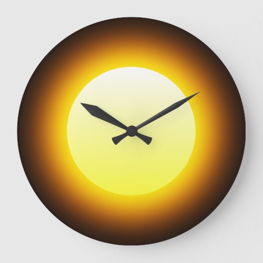 Hellgelbe leuchtende Sonne auf schwarz Große Wanduhr (Vorderseite)
