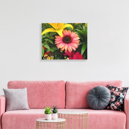 Hellgelbe Lilien mit rosa Leinwand (Insitu (Wohnzimmer))