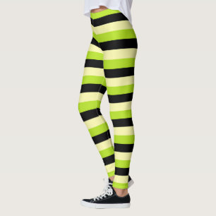 Hellgelbe, Limone grüne und schwarze Streifen Leggings
