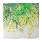 Hellgelbe Mimosa Aquarellfarben Blume Malerei Fliese (Vorderseite)