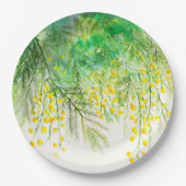 Hellgelbe Mimosa Aquarellfarben Blume Malerei Pappteller (Vorderseite)