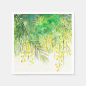 Hellgelbe Mimosa Aquarellfarben Blume Malerei Serviette (Vorderseite)