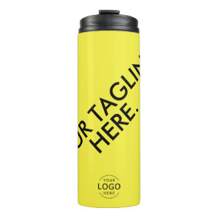 Hellgelbe Minimallogos Markline Company Swag Thermosbecher