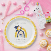 Hellgelbe Navy Boho Bläsernchen Rainbow Baby Dusch Pappteller (Party)
