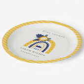 Hellgelbe Navy Boho Bläsernchen Rainbow Baby Dusch Pappteller (Schrägansicht)