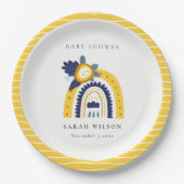 Hellgelbe Navy Boho Bläsernchen Rainbow Baby Dusch Pappteller (Vorderseite)