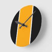 Hellgelbe orange Schwarz-weiße vertikale Streifen Runde Wanduhr (Winkel)